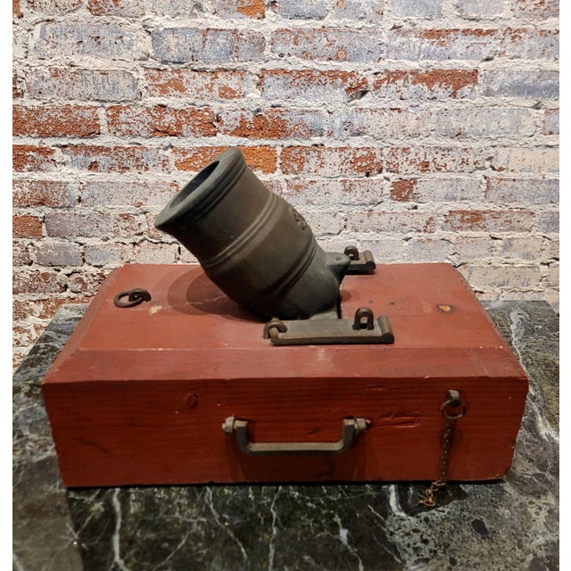English British Metal Mortar Cannon on Wooden Base For Sale - Image 3 of 9