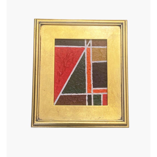 This acrylic on wood abstract painting, "Les Fenêtres," measures 15.75" x 13.75" x 1.5" including the frame and is part of...