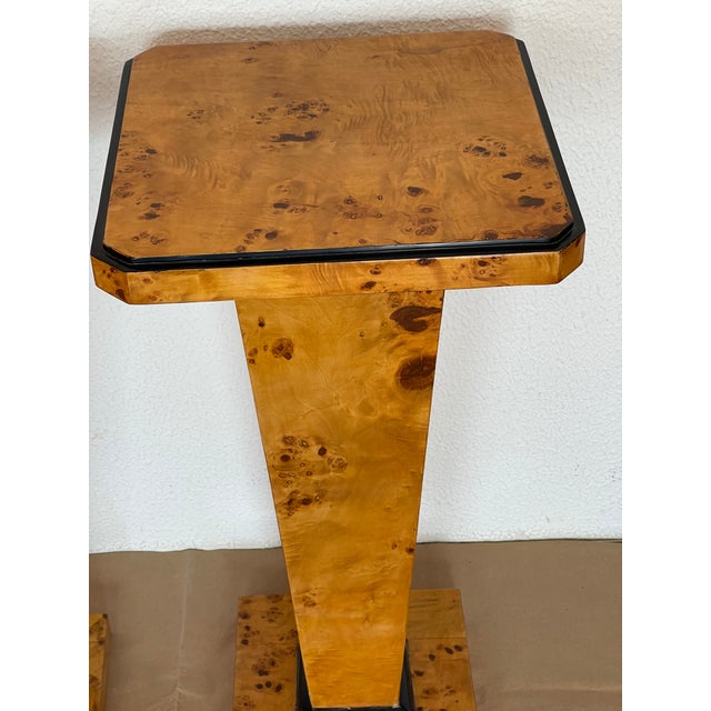 Art Deco Gorgeous Pair Art Deco Plant Sculpture Stands Burl Wood For Sale - Image 3 of 6