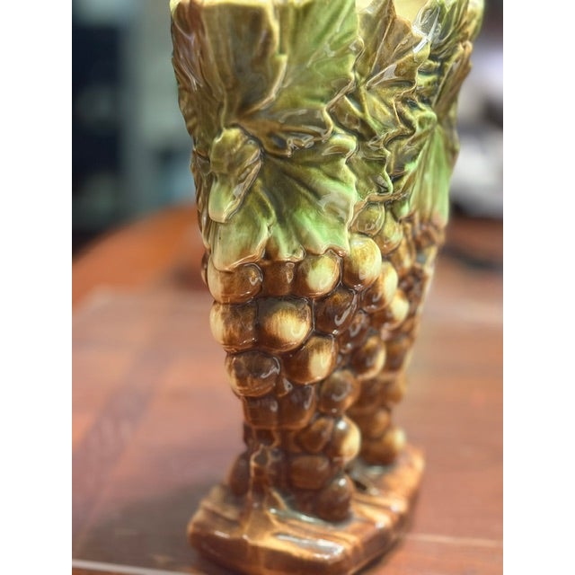 Mid-Century Modern Mid-Century McCoy Green & Brown Grapes and Leaves Vase For Sale - Image 3 of 9