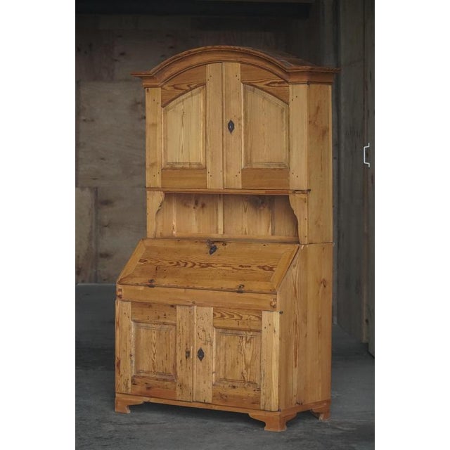 Antique Danish Pine Drop-Front Secretary with Upper Cabinet, Mid-19th Century For Sale - Image 9 of 14