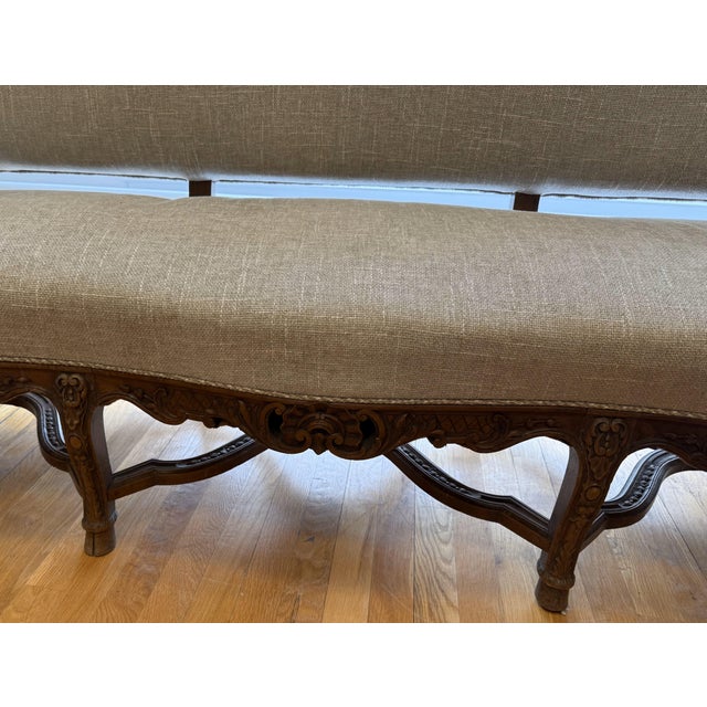 19th Century French Provincial Louis XV Walnut Settee For Sale - Image 4 of 12