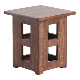 Mission Solid Oak Square End Table With Cut Outs - Walnut (W1) For Sale