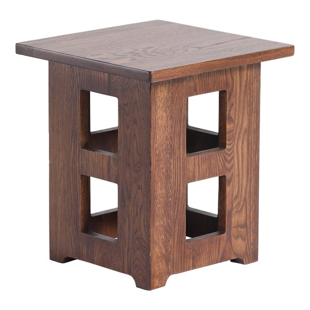 Mission Solid Oak Square End Table With Cut Outs - Walnut (W1) For Sale