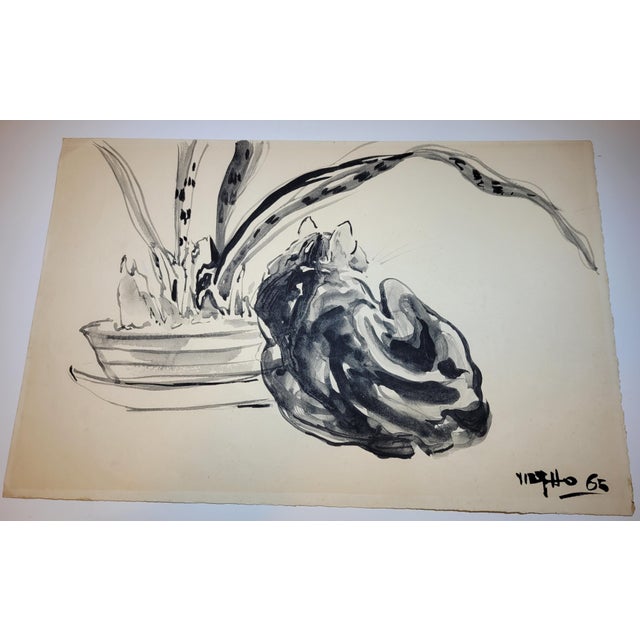 Viet Ho (1915-2004) Cats I, 1965 Watercolor Signed by the artist Dimensions: 40 x 57 cm This piece is attributed to the...