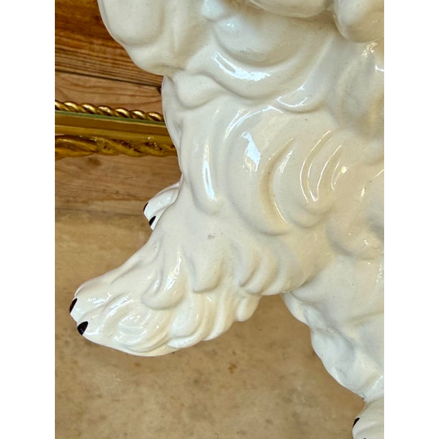 Vintage Italian Glazed Ceramic White Dog Figurine For Sale - Image 4 of 12