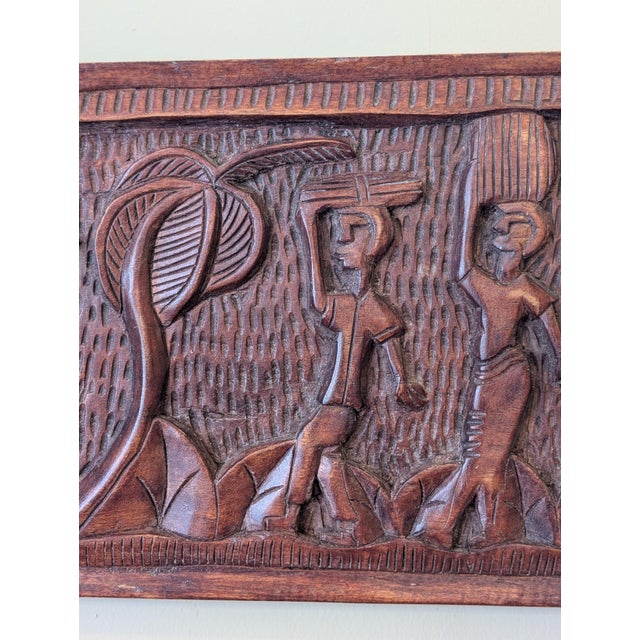 Wood Vintage West African Hand-Carved Bas-Relief Wood Plaque For Sale - Image 7 of 10