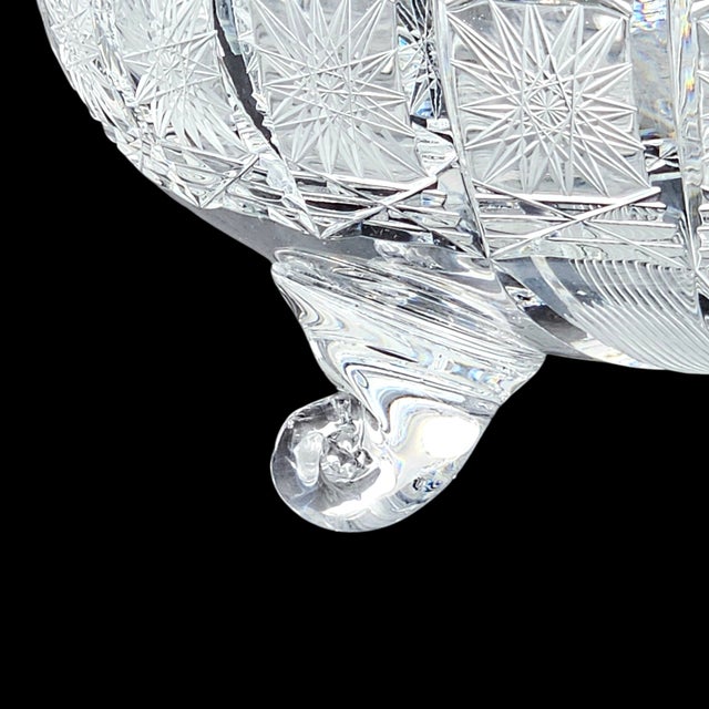 Mid 20th Century Bohemian Queen Anne’s Lace Cut Crystal Footed Bowl, 24% Lead Glass, Sawtooth Rim For Sale - Image 10 of 16