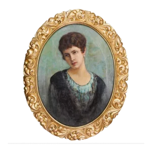 Antique Oil on Canvas Female Portrait Painting, Framed and Sign Charles Joshua Chaplain