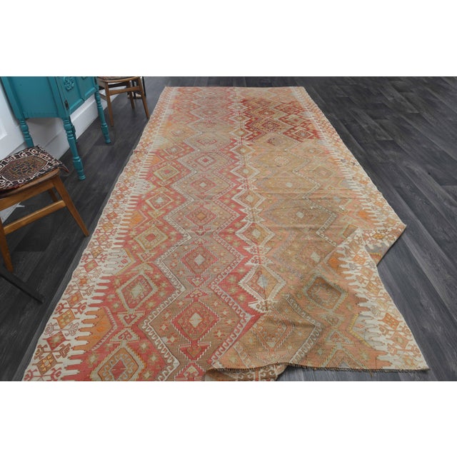 1970s 1970s Vintage Handmade Wool Cotton Red Kilim Rug For Sale - Image 5 of 11