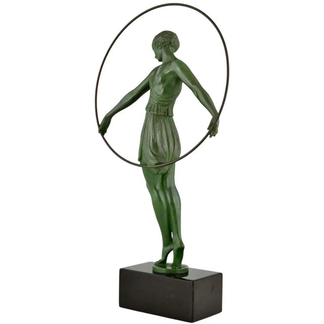 Metal Art Deco Harmony Sculpture of Dancer with Hoop by Pierre Le Faguays for Max Le Verrier, 1930s For Sale - Image 7 of 12