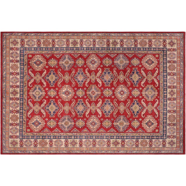 Beige Southwestern Kazak Red/Beige Wool Rug - 9'0''x11'6'' For Sale - Image 8 of 10