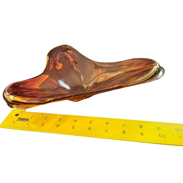Mid 20th Century Venetian Murano Style Amber Sommerso Art Glass Biomorphic Dish Bowl For Sale - Image 11 of 11