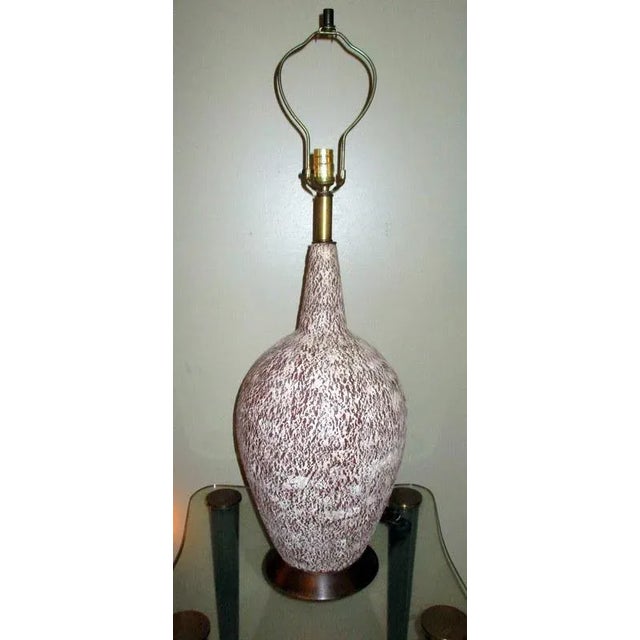 Ceramic Large Mid-Century Modern Table Lamp With Brown and White Volcanic Glaze For Sale - Image 7 of 7