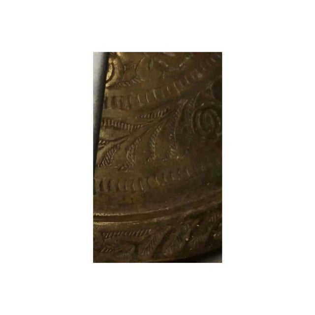 Moroccan Ancient Moroccan Carved (Engraved) 1940s Plate - 11” Vintage Accent Tray For Sale - Image 3 of 9