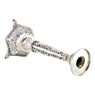 Candlestick in Openwork Silver with Hexagonal Base and Zoomorphic Feet For Sale