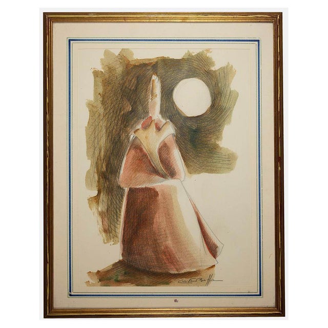 Giovanni Boffa, The Cardinal, Original Drawing on Paper, 1980s, Framed For Sale