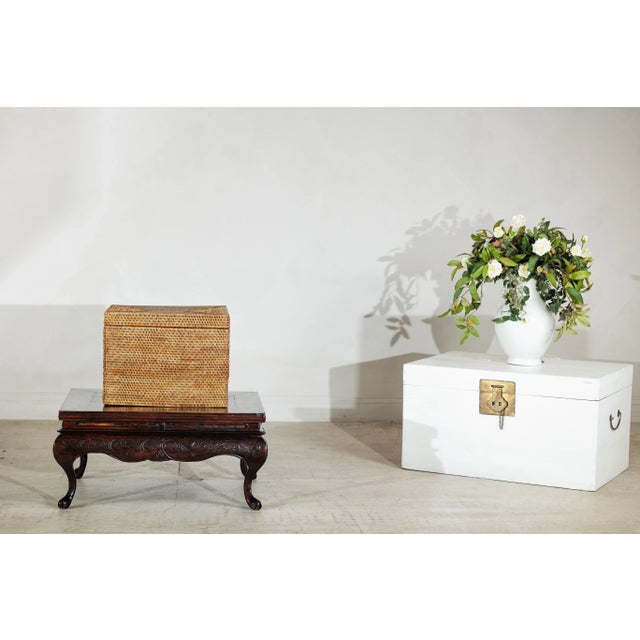 Vintage Handwoven Rattan Storage Box with Removable Lid in Country Style For Sale In New York - Image 6 of 12