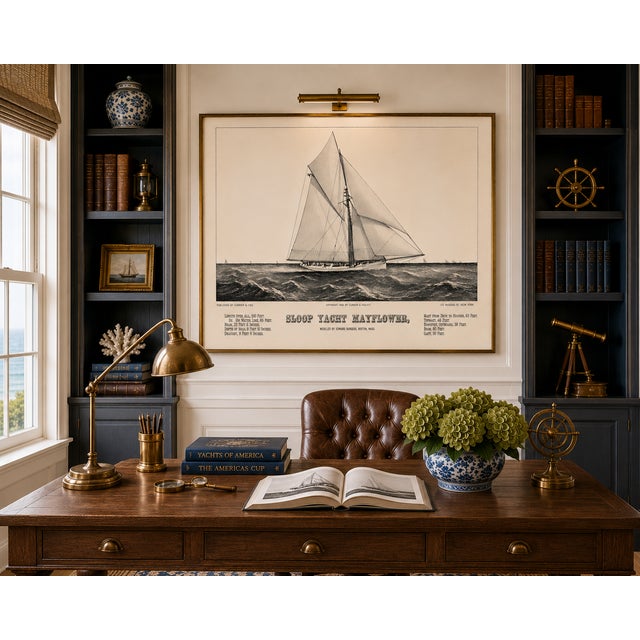 Black Sloop Yacht Mayflower, Vintage Art Print Reproduction, 48" X 32" For Sale - Image 8 of 12