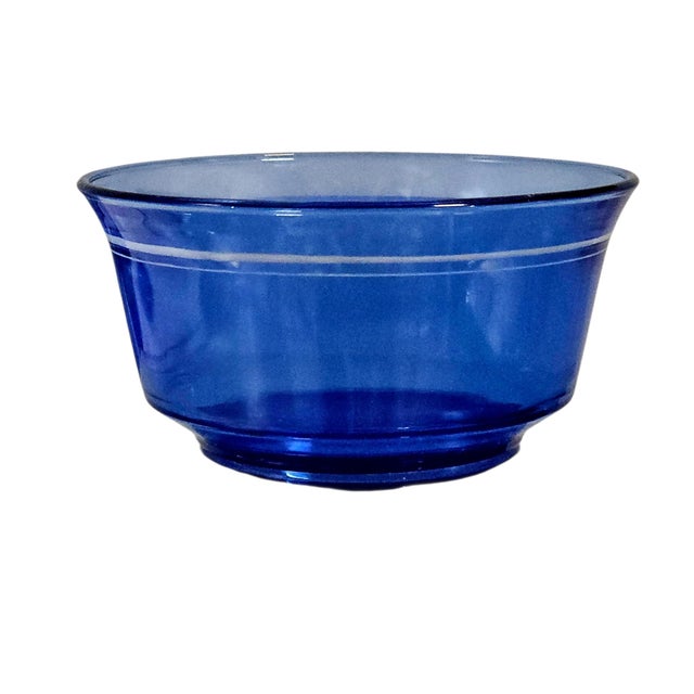 Hazel Atlas Cobalt Blue White Band Glass Cereal Bowls Set of 4 5" For Sale In San Francisco - Image 6 of 9