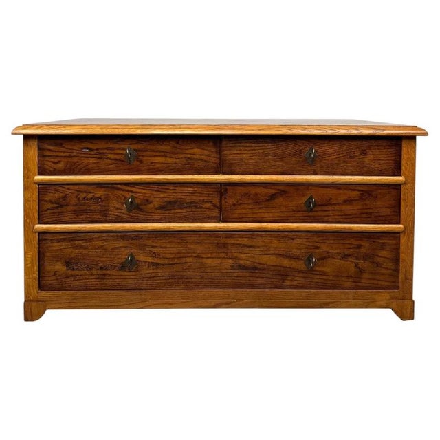 Vintage Low Oak Chest of Drawers For Sale - Image 11 of 11