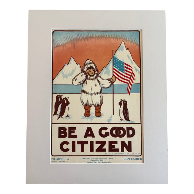 Original Vintage 1930s Character Culture Poster, "Be a Good Citizen" in 16x20 Mat For Sale