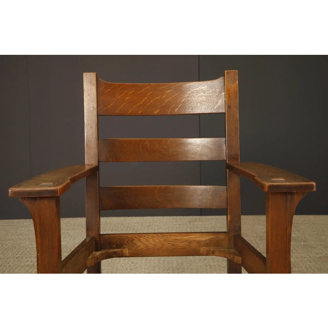 L. & j.g. Stickley Mission Oak Ladder-Back Armchair, C. 1910, Signed For Sale - Image 13 of 18