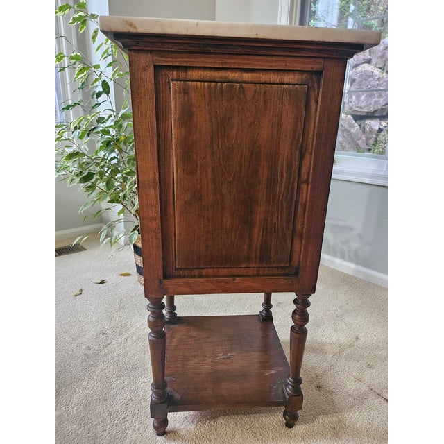 Antique French Oak Marble-Top Side Table / Nightstand/ Entryway Accent (c.1920s) For Sale In Seattle - Image 6 of 11