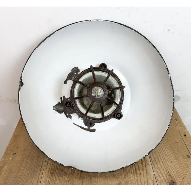 Industrial Black Enamel and Cast Iron Cage Pendant Light from Elektrosvit, 1960s For Sale - Image 14 of 18