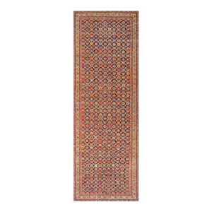 Superb Lineal Jewel Toned Allover-Floral Pattern With Blue Background and Ivory and Red Borders