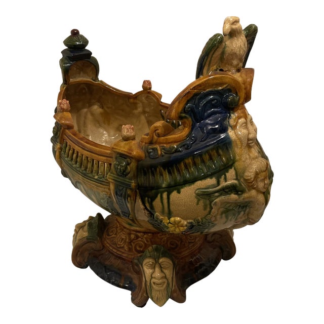 Large Majolica Centerpiece Galleon For Sale
