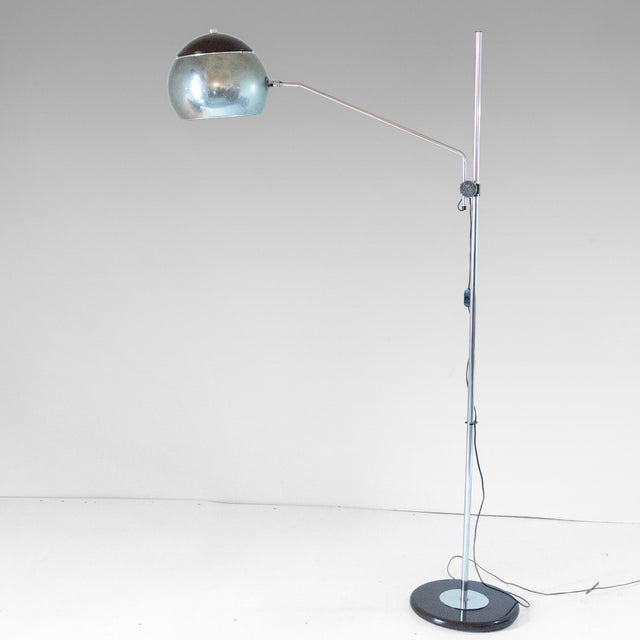 Chromed Vintage Floor Lamp, Italy 1960s The lamp features a sturdy bakelite and chromed base, with a chromed pole and an...