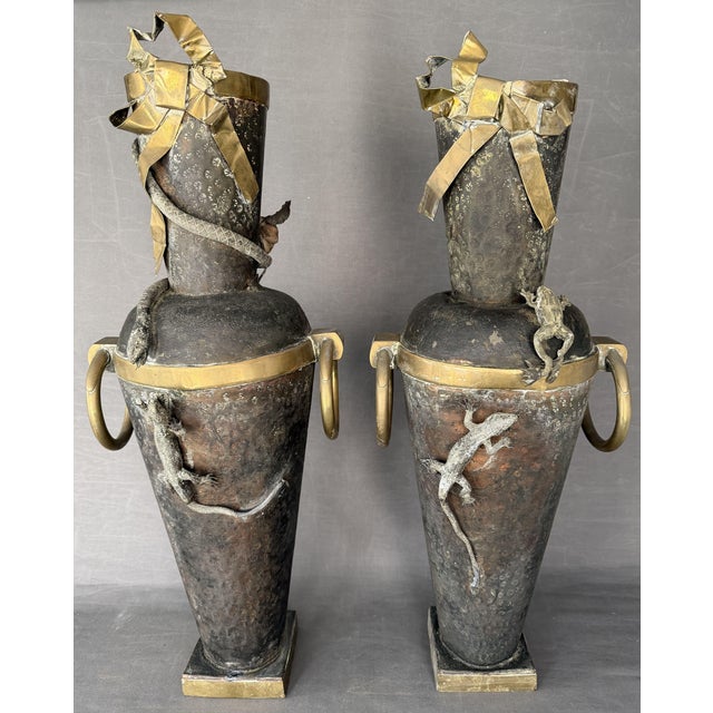Italian Liberty Metal Vases with Reptiles, 1915-1935, Set of 2 For Sale - Image 12 of 12