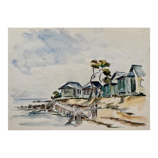Henry Emil Salloch Original Watercolor on Paper Coastal Cottages. For Sale