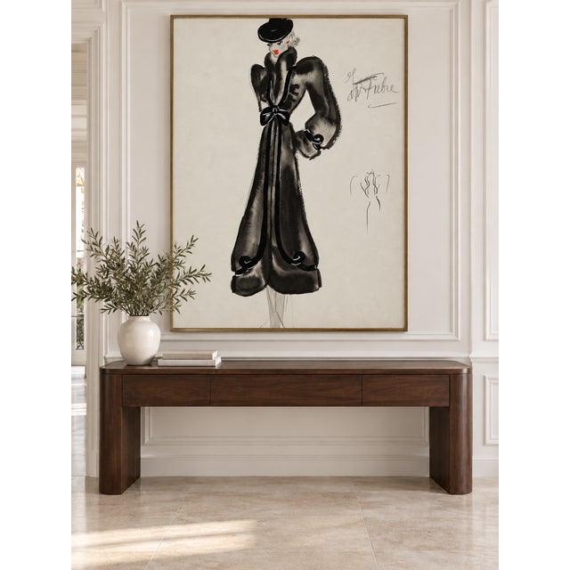 Art Deco Vintage French Fashion Art Print – Black Bow Coat Illustration, 36" X 48" For Sale - Image 3 of 8