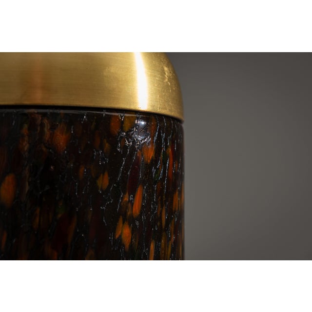 Yellow Pendant with Brass Details and Multicolor Glass from Peill & Putzler, 1970s For Sale - Image 8 of 11