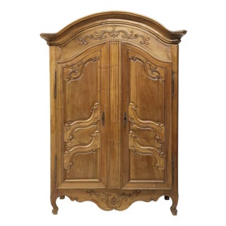 18th C. French Provincial Louis XV Carved Walnut Armoire For Sale