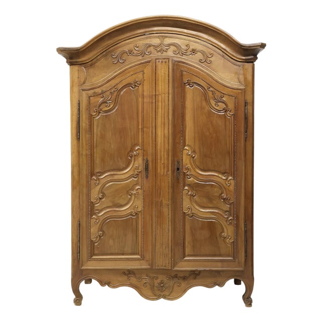18th C. French Provincial Louis XV Carved Walnut Armoire For Sale