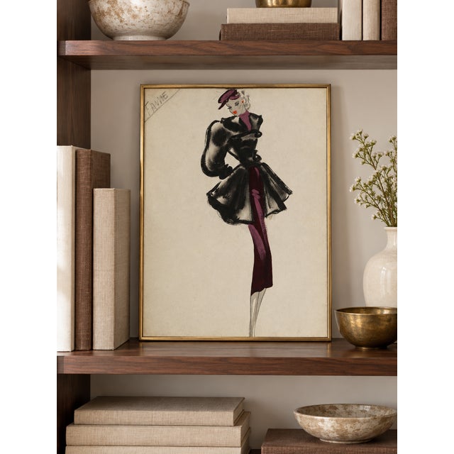 Bunny Williams Home Vintage French Fashion Art Print – Black & Purple Art Deco Illustration, 12" X 16" For Sale - Image 4 of 9