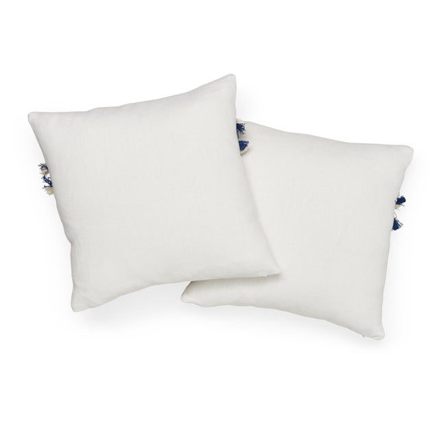 Not Yet Made - Made To Order Contemporary Schumacher Piet Performance Linen Blanc Two-Sided Pillow With Juno Fringe Tape For Sale - Image 5 of 7