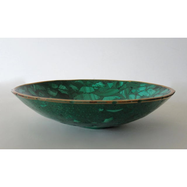 Metal Vintage Italian Coved Malachite Stone & Bronze Rimmed Catchall, and/or Nut/Candy Decorative Bowl For Sale - Image 7 of 14