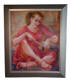 Circa 1940s "Drummer Girl" Figurative Oil Painting by Burr Singer, Framed