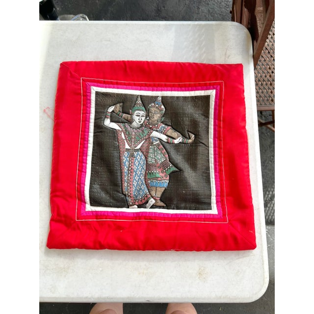 1980s Vintage Red Asian/Thai Style Pillow Cover For Sale - Image 5 of 6