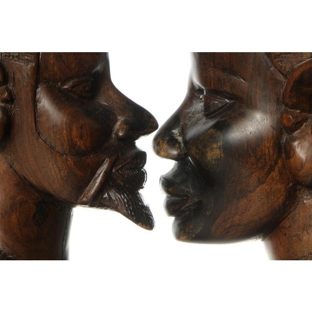 1930s African Carved Wood Busts of Male and Female - a Pair For Sale - Image 4 of 6