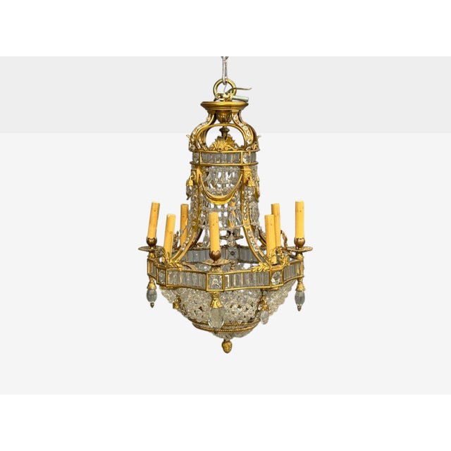 19th Century Louis XVI Style, Chandelier, Dore Bronze, Crystal, France For Sale - Image 4 of 11