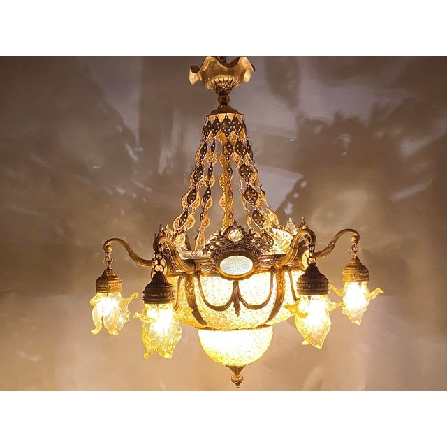 Metal 1970 French Louis XVI Bronze Gold Crystal Chandelier For Sale - Image 7 of 18