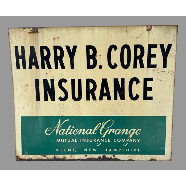 Antique Metal Double Sided National Grange Mutual Insurance Advertising Sign 36" For Sale - Image 4 of 12