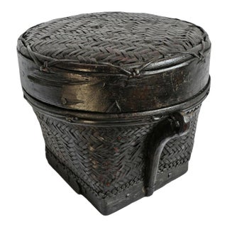 Vintage Akha Thai Round Basket For Sale