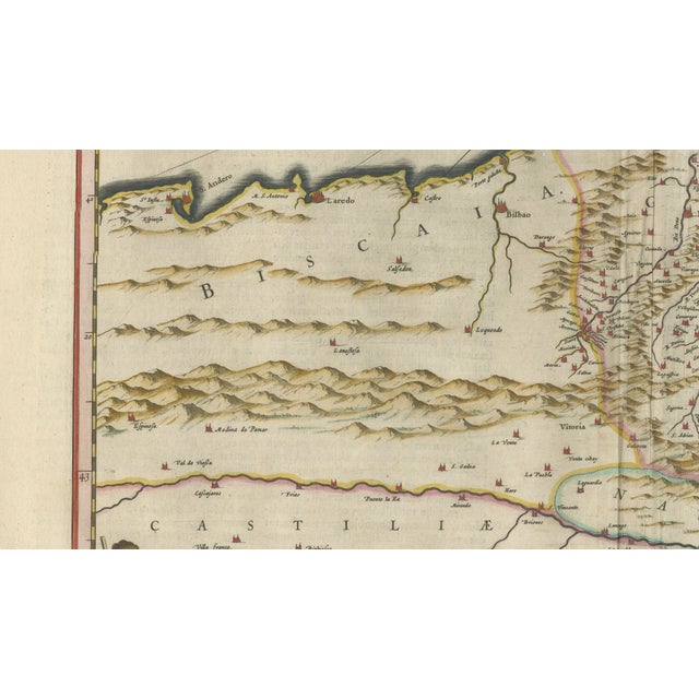 Black Map of Basque Country Bilbao and Cantabria from Blaeu, 1642 For Sale - Image 8 of 11