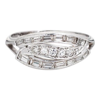 Mid 20th Century Mixed Cut Diamond Band Vintage 14k White Gold Ring Sz 8 For Sale